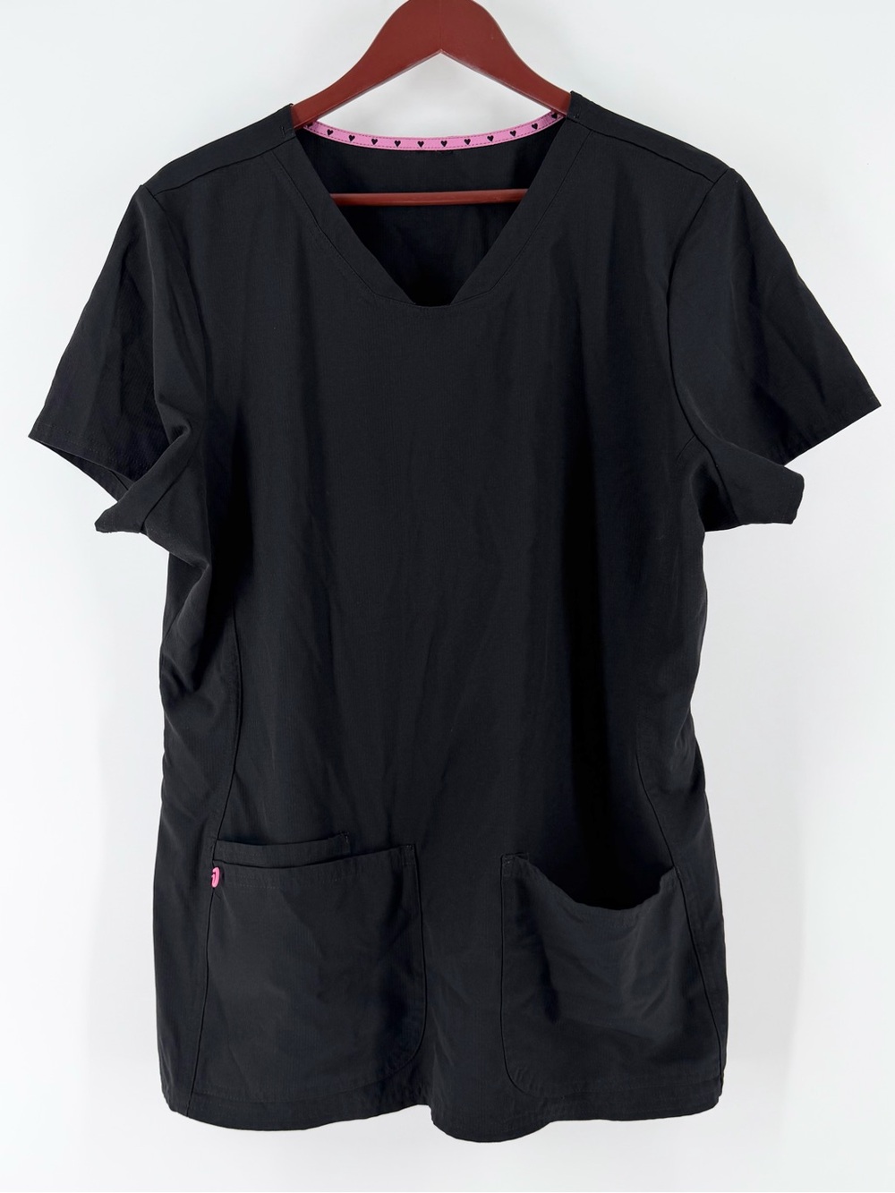 HeartSoul Womens XL Scrub Top Break On Through Black‎ V-Neck Medical Nurse SS